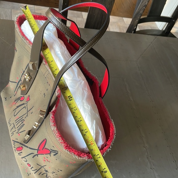 christian louboutin khaki green graffiti signature frangibus tote shopper bag - Picture 10 of 11